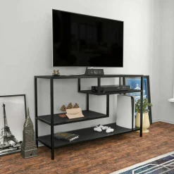 Mobili Porta Tv|Salotto > Dmora Mobile TV antracite e nero 120x39x75h cm in legno - Ivette Nero, Nero Antracite