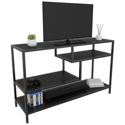 Mobili Porta Tv|Salotto > Dmora Mobile TV antracite e nero 120x39x75h cm in legno - Ivette Nero, Nero Antracite