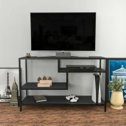 Mobili Porta Tv|Salotto > Dmora Mobile TV antracite e nero 120x39x75h cm in legno - Ivette Nero, Nero Antracite