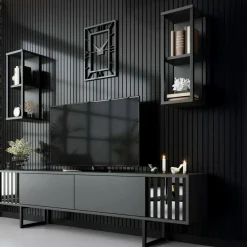 Mobile TV antracite e nero 180x30x48h cm modulabile - Iva