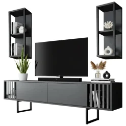 Mobile TV antracite e nero 180x30x48h cm modulabile - Iva