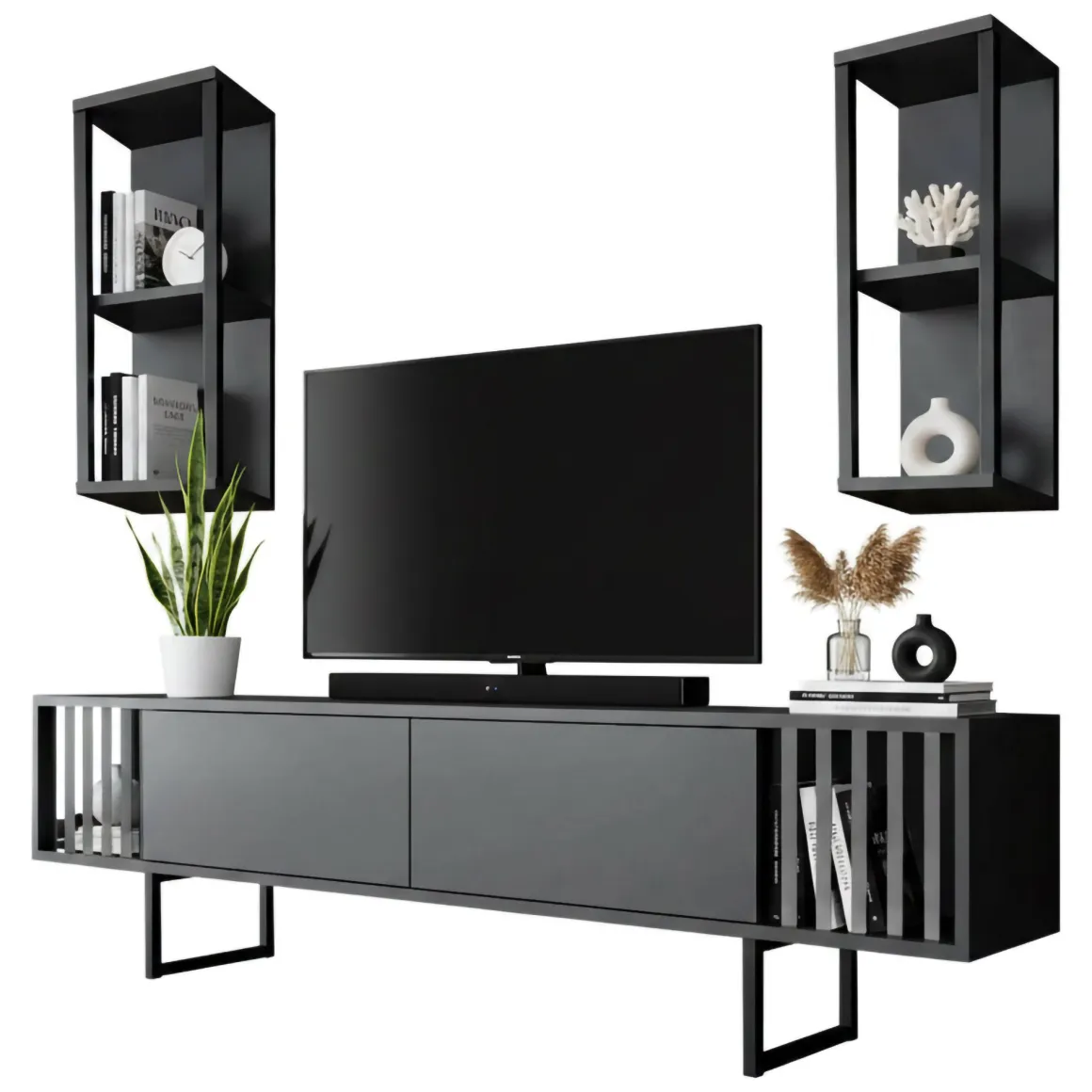 Mobile TV antracite e nero 180x30x48h cm modulabile - Iva