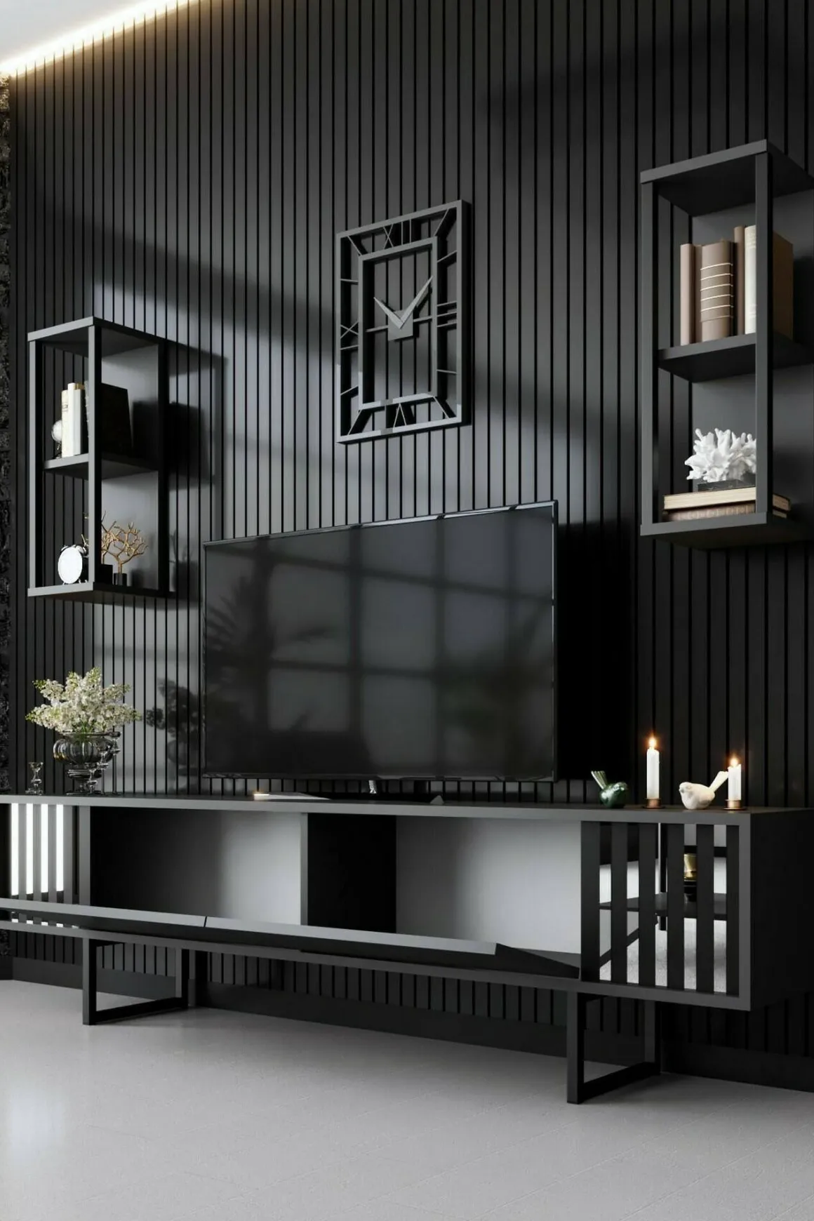 Mobile TV antracite e nero 180x30x48h cm modulabile - Iva