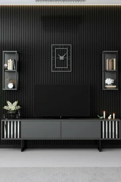 Mobile TV antracite e nero 180x30x48h cm modulabile - Iva