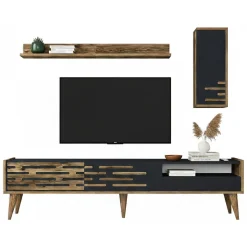 Mobili Porta Tv|Salotto > Dmora Mobile TV antracite e noce 180x45x35h cm 3 ante - Upana Marrone Noce, Nero Antracite