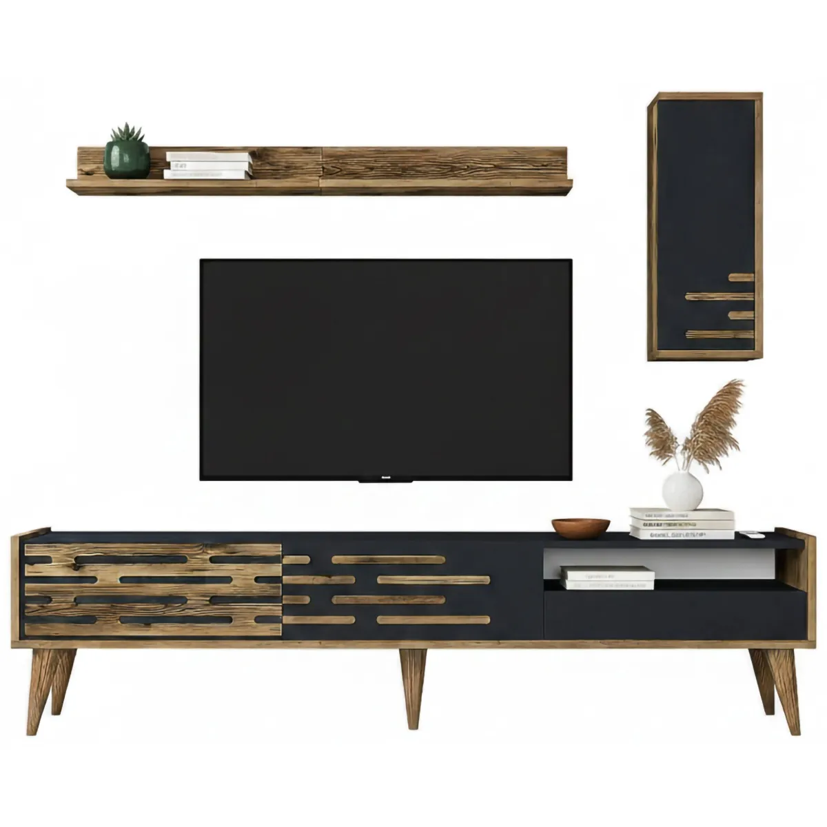 Mobili Porta Tv|Salotto > Dmora Mobile TV antracite e noce 180x45x35h cm 3 ante - Upana Marrone Noce, Nero Antracite