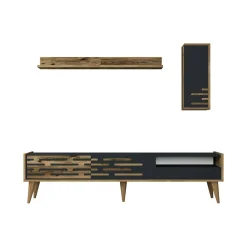 Mobili Porta Tv|Salotto > Dmora Mobile TV antracite e noce 180x45x35h cm 3 ante - Upana Marrone Noce, Nero Antracite