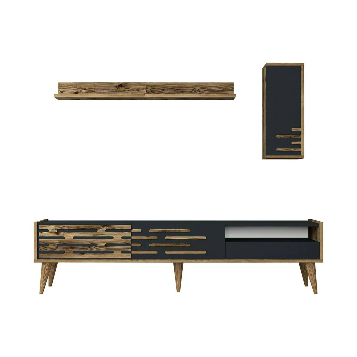 Mobili Porta Tv|Salotto > Dmora Mobile TV antracite e noce 180x45x35h cm 3 ante - Upana Marrone Noce, Nero Antracite