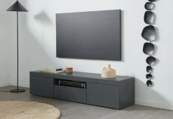 Mobili Porta Tv|Salotto > Dmora Mobile TV antracite 240x37x47h cm 2 ante - Apat Nero Antracite