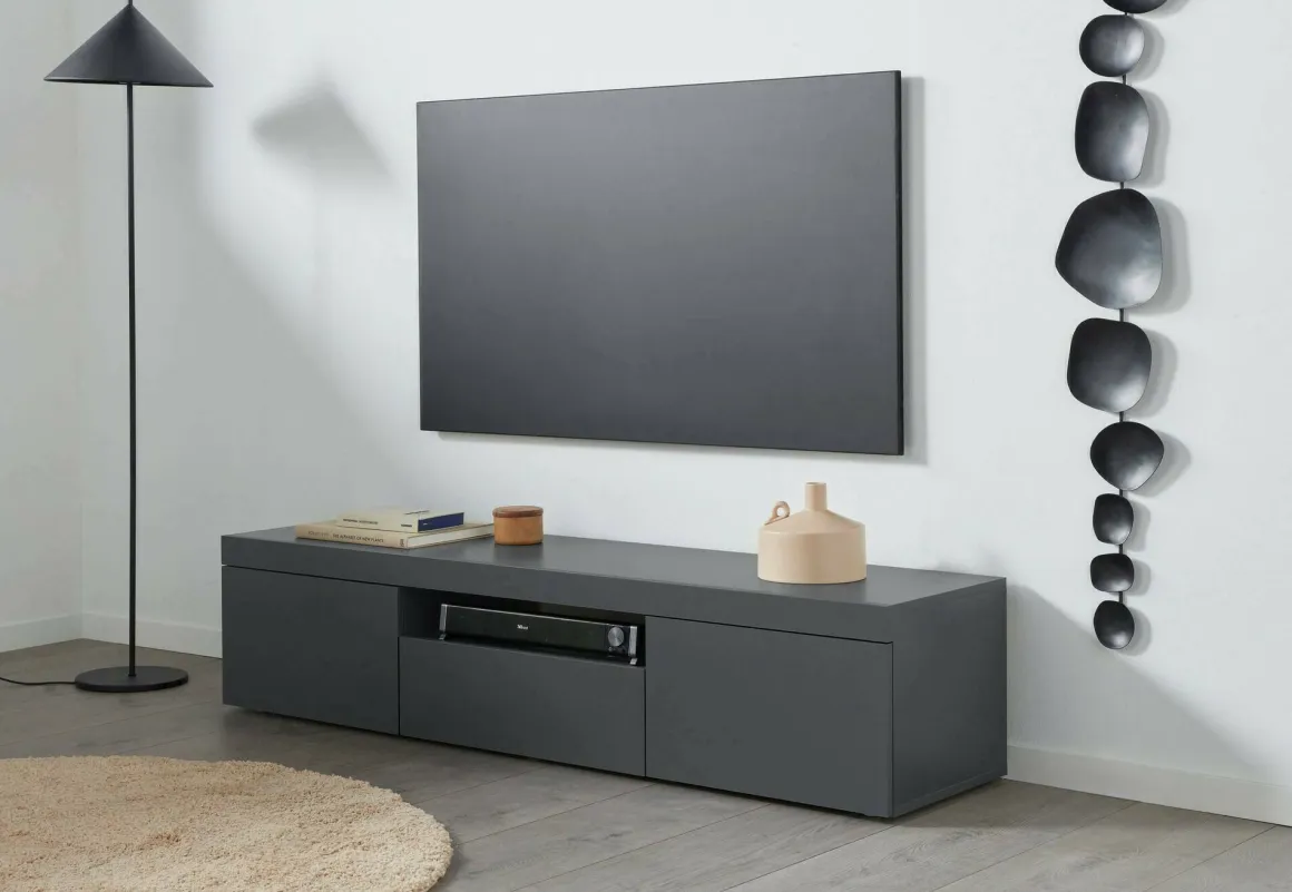 Mobili Porta Tv|Salotto > Dmora Mobile TV antracite 240x37x47h cm 2 ante - Apat Nero Antracite