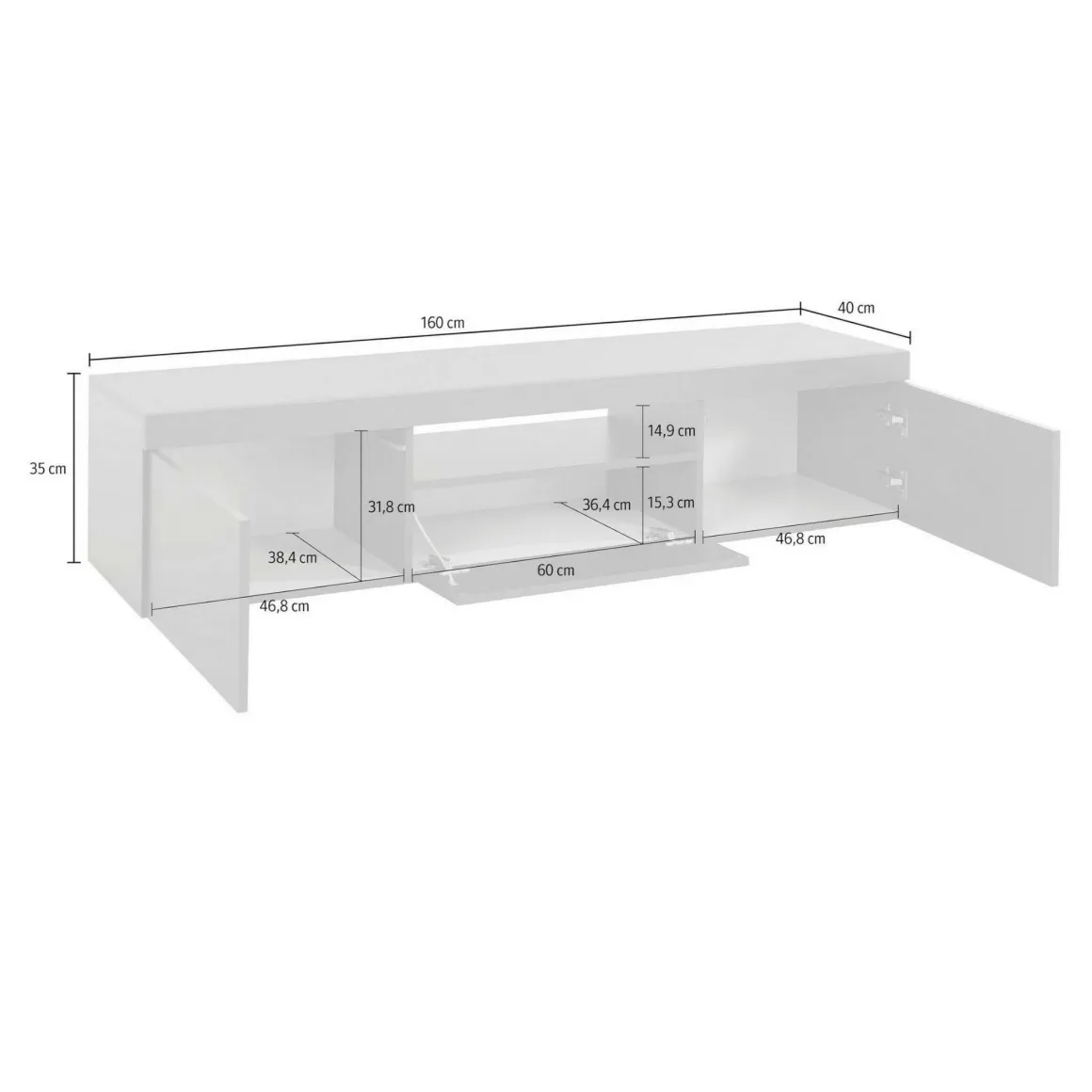 Mobili Porta Tv|Salotto > Dmora Mobile TV antracite 240x37x47h cm 2 ante - Apat Nero Antracite