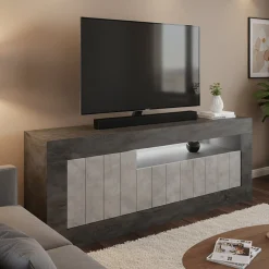 Mobili Porta Tv > Dmora Mobile TV ardesia e cemento 138x42x56h cm 3 ante - Iole Grigio Cemento, Grigio Ardesia
