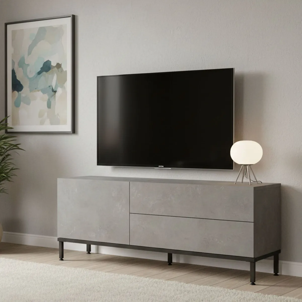 Mobili Porta Tv > Dmora Mobile TV argento e nero 120x35x46h cm 3 ante - Zephir Nero, Argento
