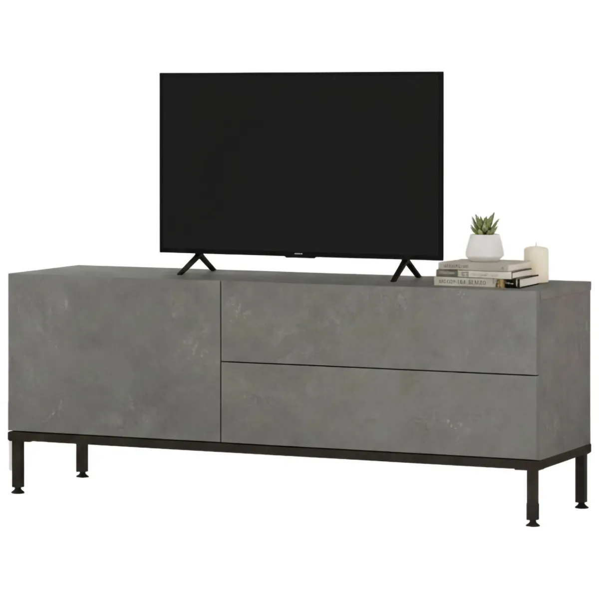 Mobili Porta Tv > Dmora Mobile TV argento e nero 120x35x46h cm 3 ante - Zephir Nero, Argento