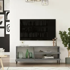 Mobili Porta Tv > Dmora Mobile TV argento e nero 120x35x46h cm 3 ante - Zephir Nero, Argento