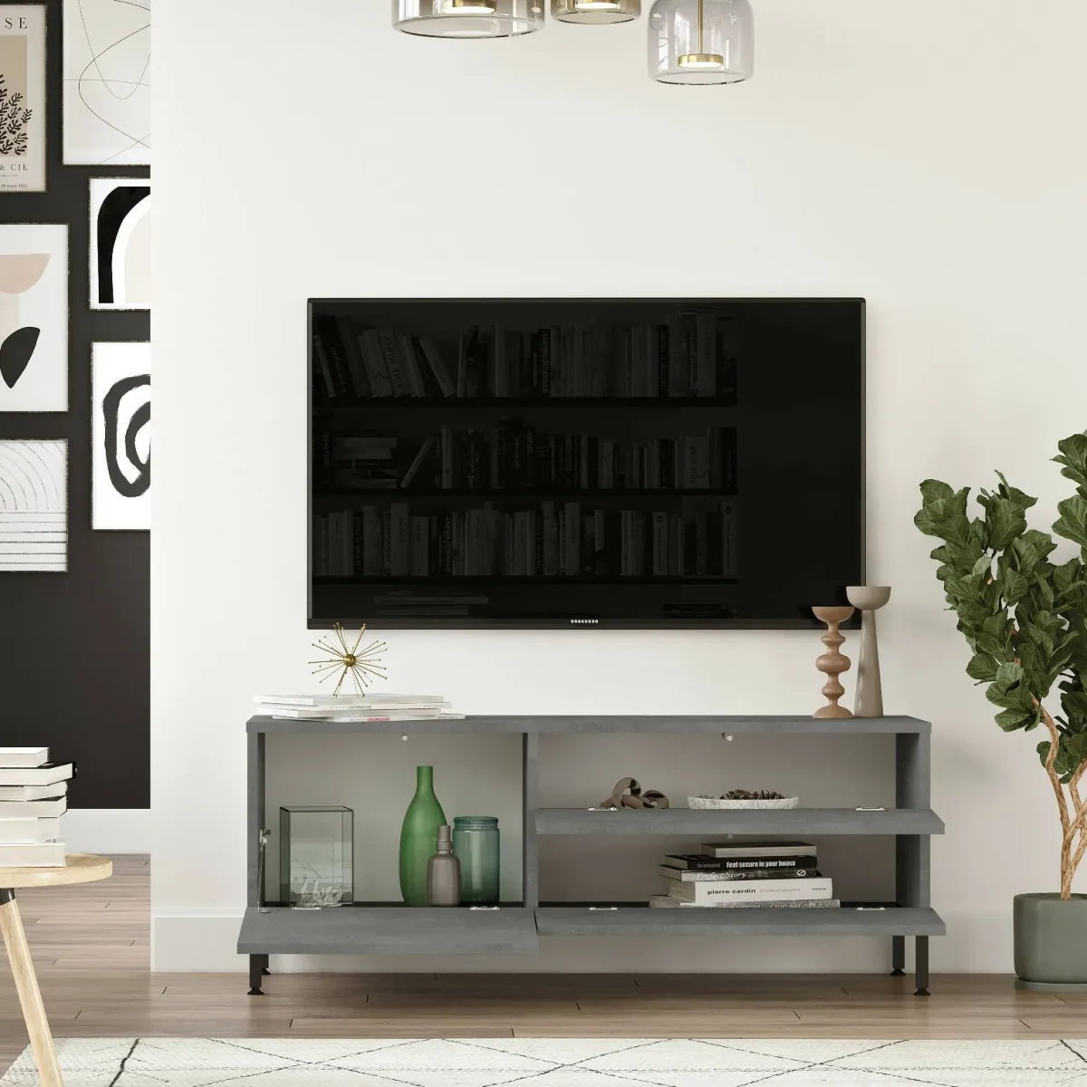 Mobili Porta Tv > Dmora Mobile TV argento e nero 120x35x46h cm 3 ante - Zephir Nero, Argento