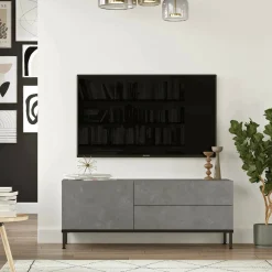 Mobili Porta Tv > Dmora Mobile TV argento e nero 120x35x46h cm 3 ante - Zephir Nero, Argento