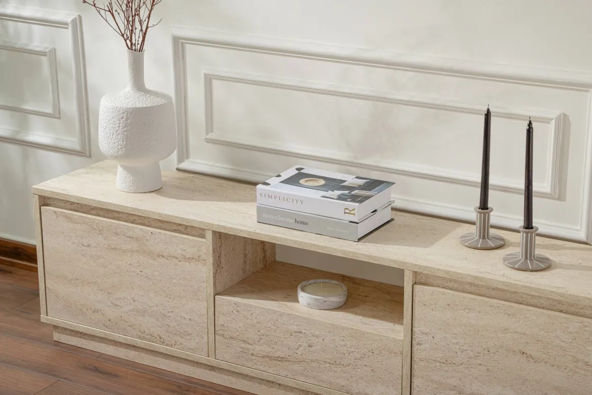 Mobile TV beige 160x29x42h cm 3 ante - Morrigan