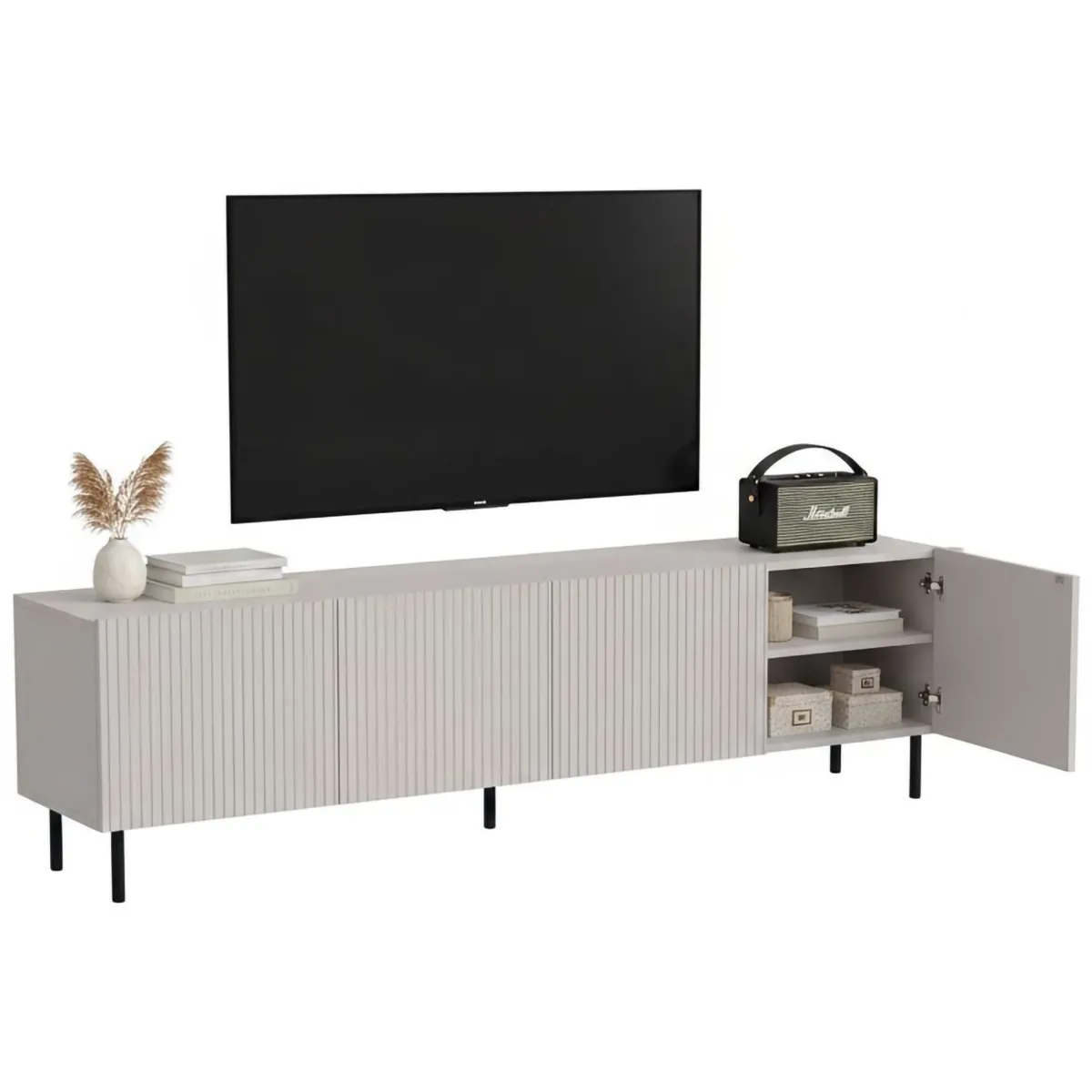 Mobili Porta Tv > Dmora Mobile TV beige 200x42x52h cm 4 ante - Priocca Beige Cashmere