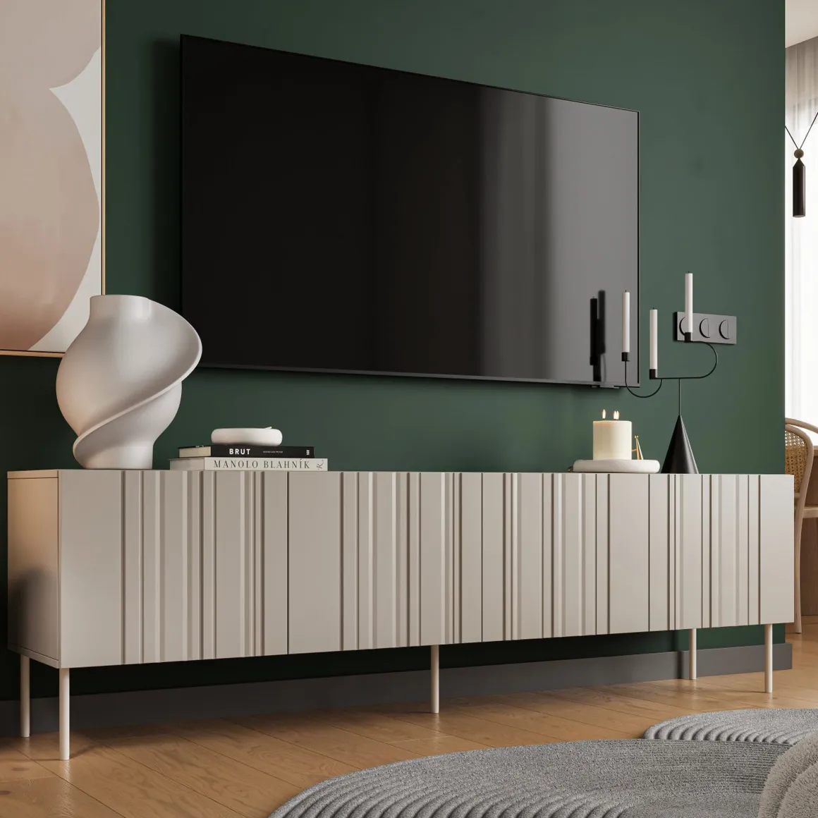 Mobile TV beige 200x42x60h cm 4 ante - Sospiro