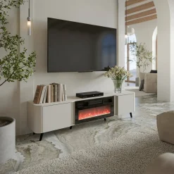 Mobili Porta Tv > Dmora Mobile TV beige 190x40x58h cm 2 ante - Vicino Beige Cashmere