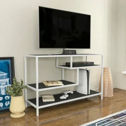 Mobile TV bianco e antracite 120x39x75h cm in legno - Ivette