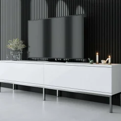 Mobili Porta Tv|Salotto > Dmora Mobile TV bianco e argento 180x30x47h cm modulabile - Espero Argento, Bianco