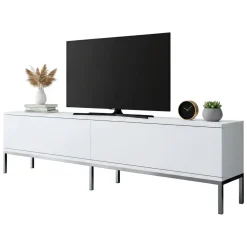 Mobili Porta Tv|Salotto > Dmora Mobile TV bianco e argento 180x30x47h cm modulabile - Espero Argento, Bianco