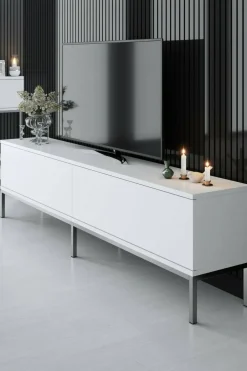 Mobili Porta Tv|Salotto > Dmora Mobile TV bianco e argento 180x30x47h cm modulabile - Espero Argento, Bianco