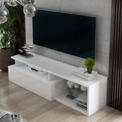 Mobile TV bianco e bianco lucido 160x38x41h cm in legno - Gisella