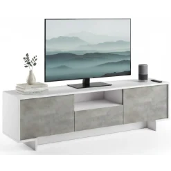 Mobili Porta Tv|Salotto > Dmora Mobile TV bianco e cemento 170x42x48h cm 2 ante e 1 cassetto - Atina Grigio, Bianco Cemento