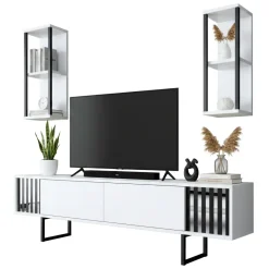 Mobili Porta Tv|Salotto > Dmora Mobile TV bianco e nero 180x30x48h cm modulabile - Iva Nero, Bianco