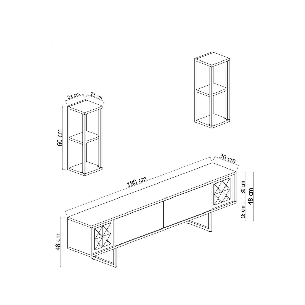 Mobili Porta Tv|Salotto > Dmora Mobile TV bianco e nero 180x30x48h cm modulabile - Iva Nero, Bianco