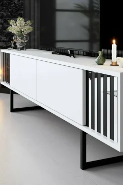 Mobili Porta Tv|Salotto > Dmora Mobile TV bianco e nero 180x30x48h cm modulabile - Iva Nero, Bianco