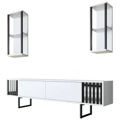Mobili Porta Tv|Salotto > Dmora Mobile TV bianco e nero 180x30x48h cm modulabile - Iva Nero, Bianco