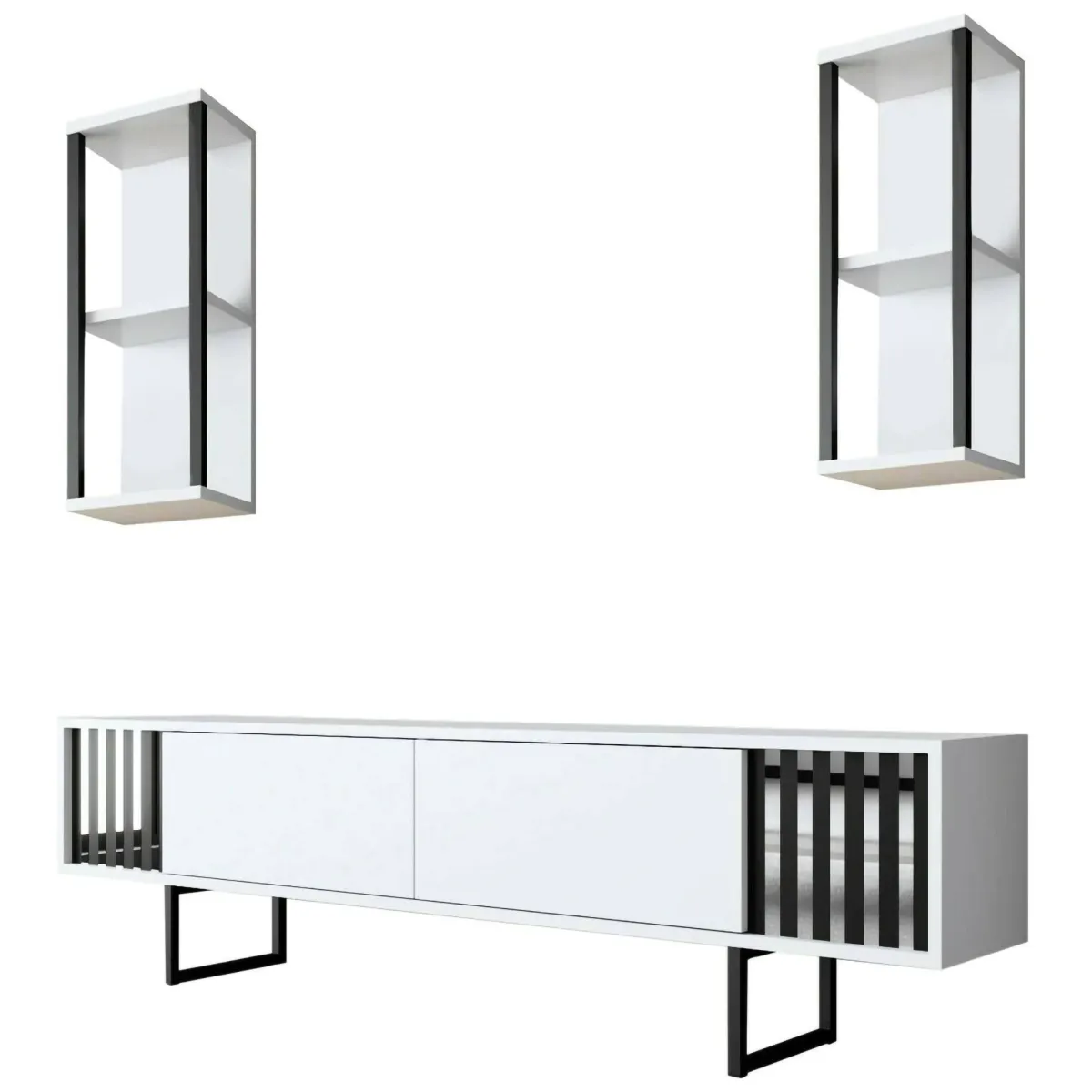 Mobili Porta Tv|Salotto > Dmora Mobile TV bianco e nero 180x30x48h cm modulabile - Iva Nero, Bianco