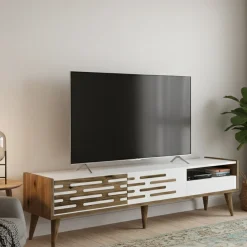Mobile TV bianco e noce 180x45x35h cm 3 ante - Upana