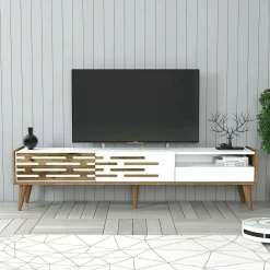 Mobile TV bianco e noce 180x45x35h cm 3 ante - Upana