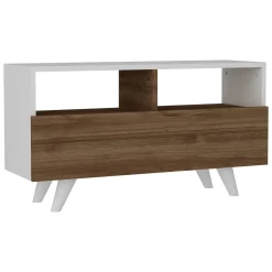 Mobili Porta Tv > Dmora Mobile TV bianco e noce 90x29x50h cm in legno - Mun Marrone, Bianco Noce