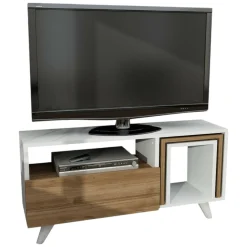 Mobile TV bianco e noce 90x29x51h cm in legno - Barrali