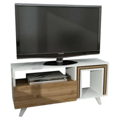Mobile TV bianco e noce 90x29x51h cm in legno - Barrali