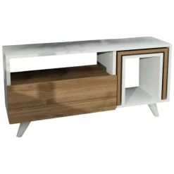 Mobile TV bianco e noce 90x29x51h cm in legno - Barrali