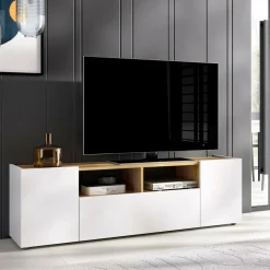 Mobile TV bianco e rovere nodi 141x34x43h cm 3 ante - Vulcano