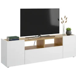 Mobile TV bianco e rovere nodi 141x34x43h cm 3 ante - Vulcano