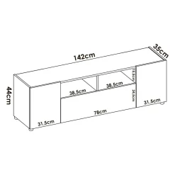 Mobile TV bianco e rovere nodi 141x34x43h cm 3 ante - Vulcano