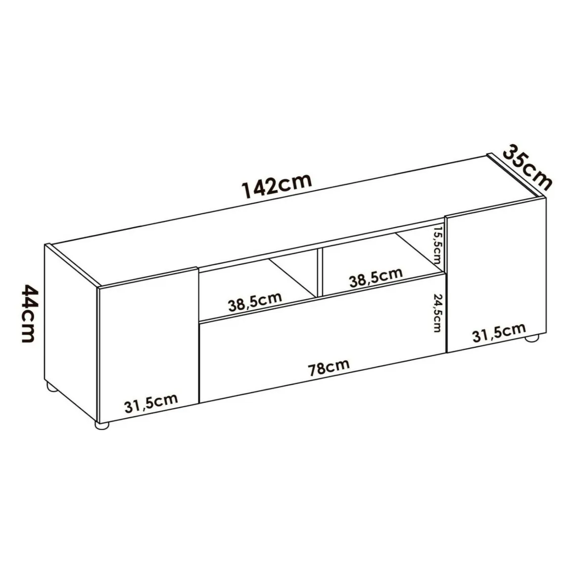 Mobile TV bianco e rovere nodi 141x34x43h cm 3 ante - Vulcano