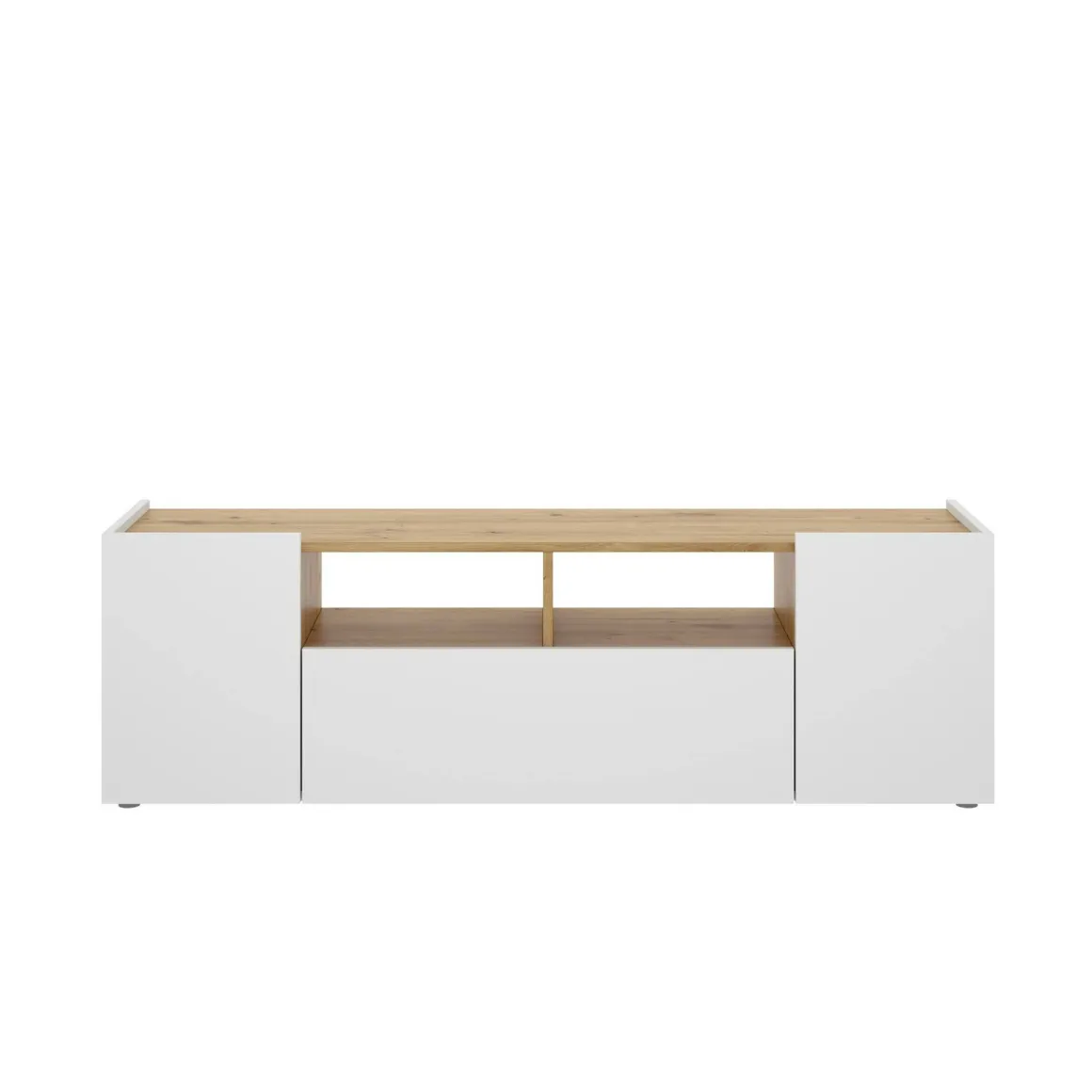 Mobile TV bianco e rovere nodi 141x34x43h cm 3 ante - Vulcano