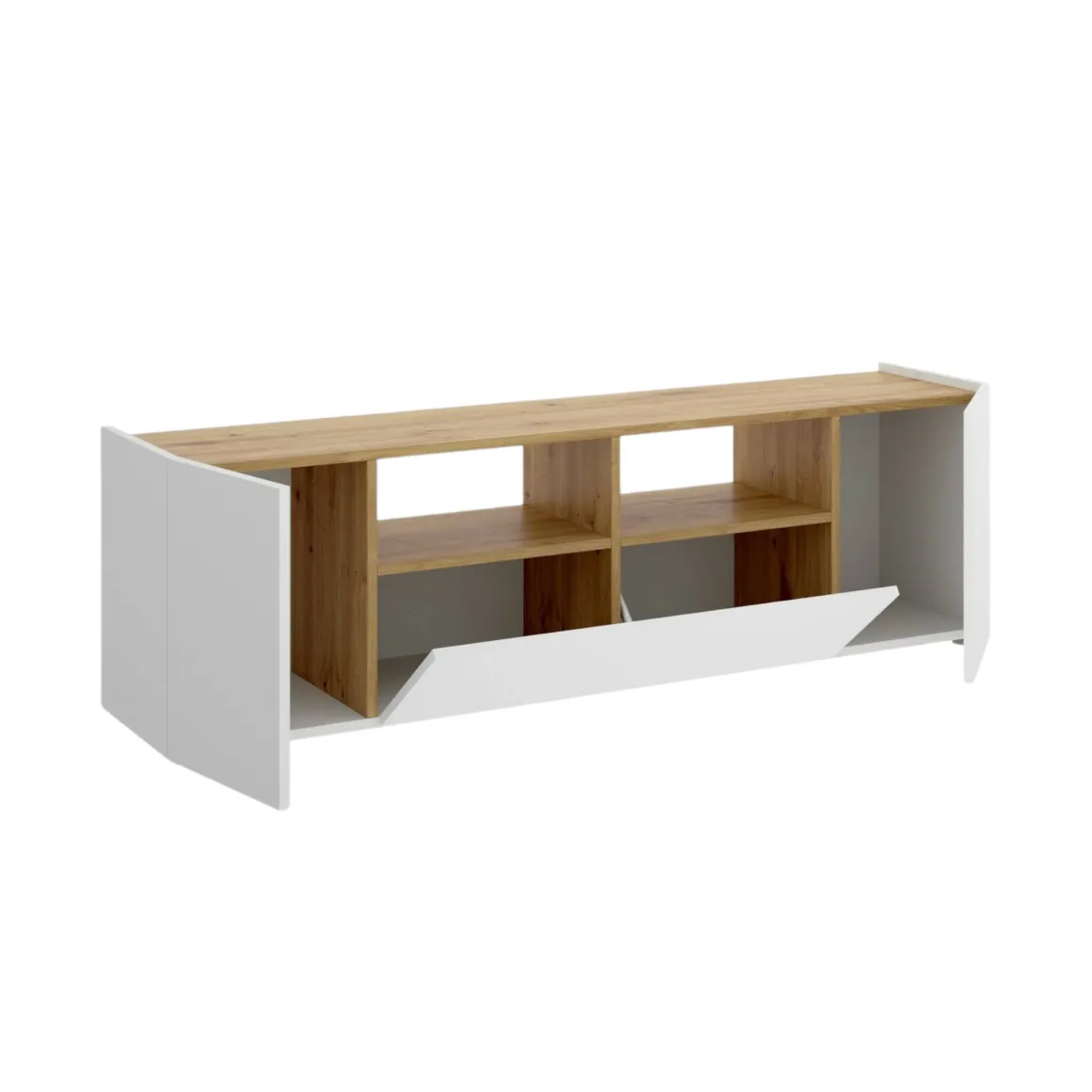 Mobile TV bianco e rovere nodi 141x34x43h cm 3 ante - Vulcano