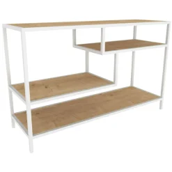 Mobili Porta Tv|Salotto > Dmora Mobile TV bianco e rovere 130x40x36h cm 2 ante - Ahuri Marrone, Bianco Rovere