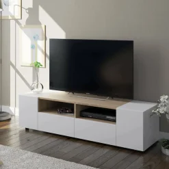 Mobili Porta Tv|Salotto > Dmora Mobile TV bianco e rovere 170x42x48h cm 2 ante e 1 cassetto - Atina Marrone, Bianco Rovere
